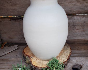 Pottery Vase in white  clean modern  wedding gift ooak home decor accent 8 inches tall