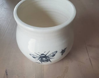Pottery handmade bee motif wine tumblers, tea,  cup, stemless goblets in white home decor hold 6 ounces gift for dad wedding gift