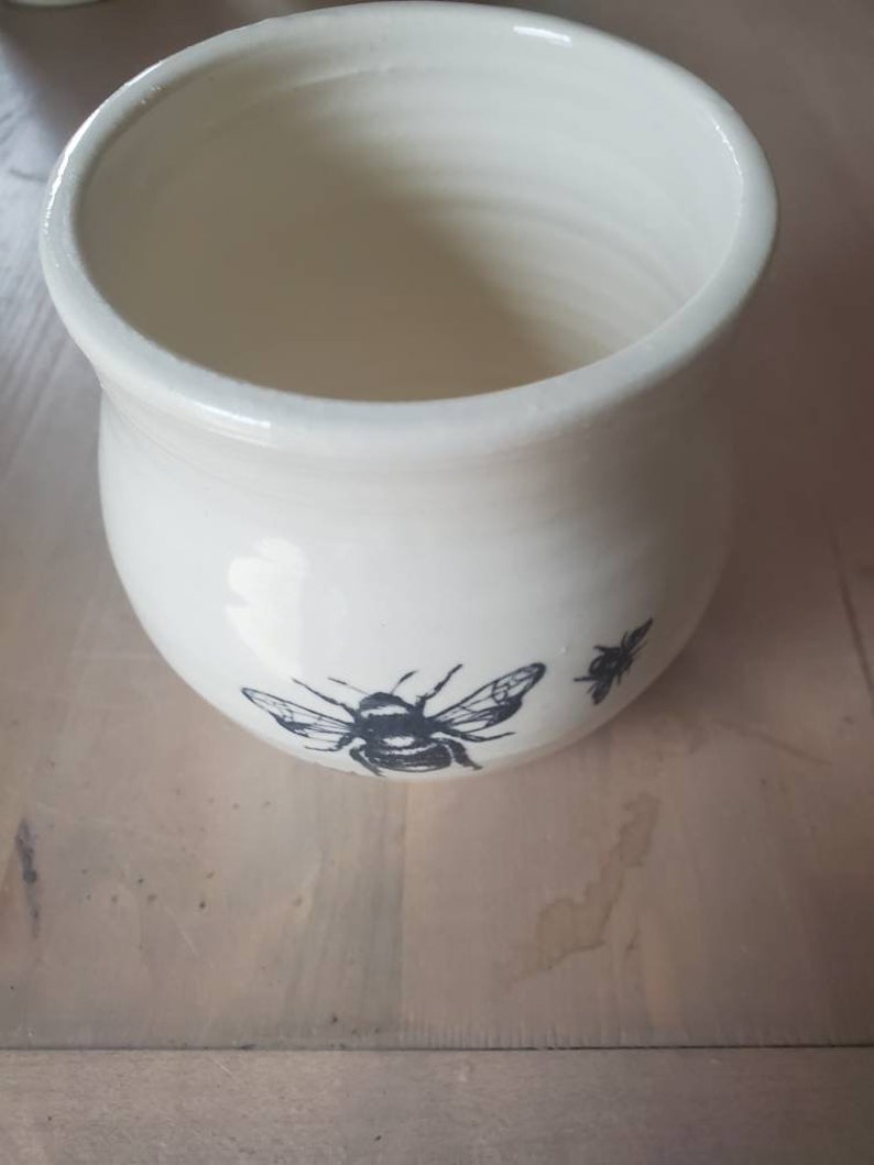 Pottery handmade bee motif wine tumblers, tea, cup, stemless goblets in white home decor hold 6 ounces gift for dad wedding gift image 4