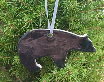 Pottery black bear holiday Christmas ornaments gift tag