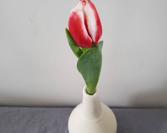 Pottery bud Vase in white clean modern  wedding gift ooak home decor accent Mothers Day