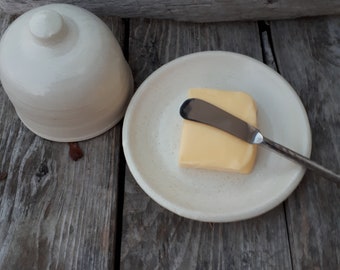 Pottery White  Butter Dish plate and dome  white contemporary modern foodie gift home decor ON SALE