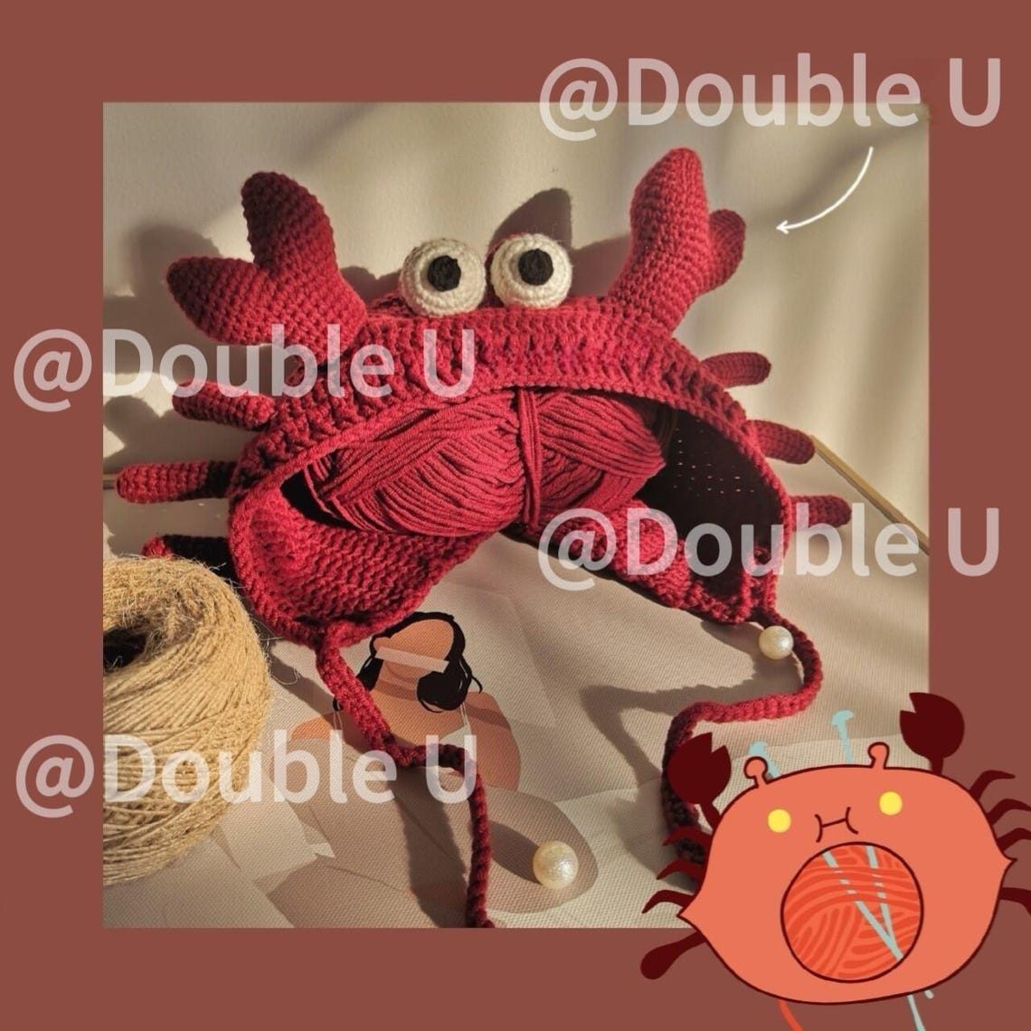 Carp Hat Pattern Crochet Crab Hat Pattern PDF | Funny Sea Animal Hat DIY Tutorial for ...