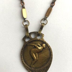 1925 Swimmer - Handmade Necklace - Vintage Medal