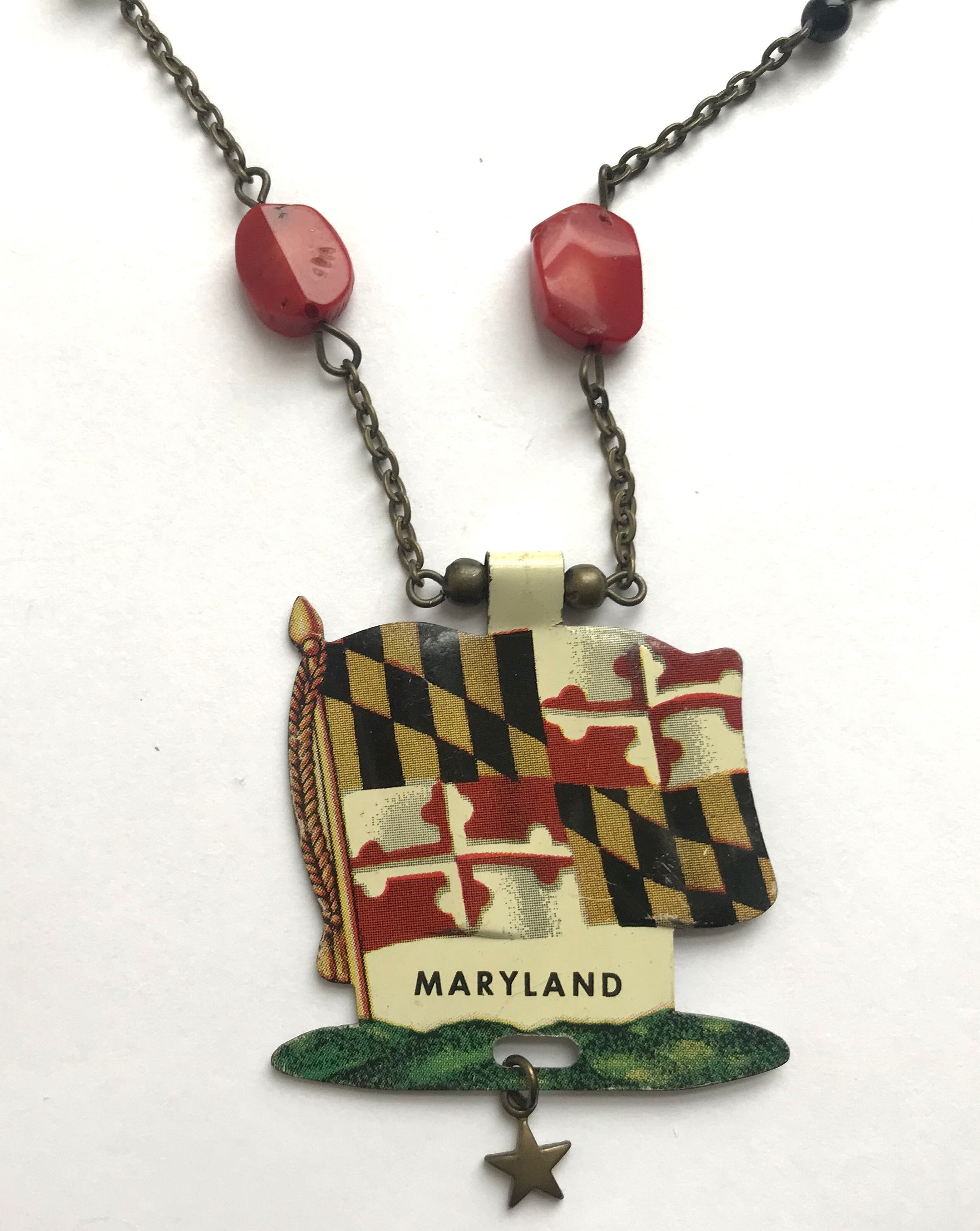 Maryland State Flag - Handmade Necklace - Vintage Tin Jewelry