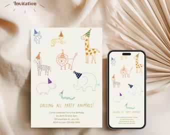 Calling All Party Animals Birthday Invitation, Safari Birthday invitation Editable Template