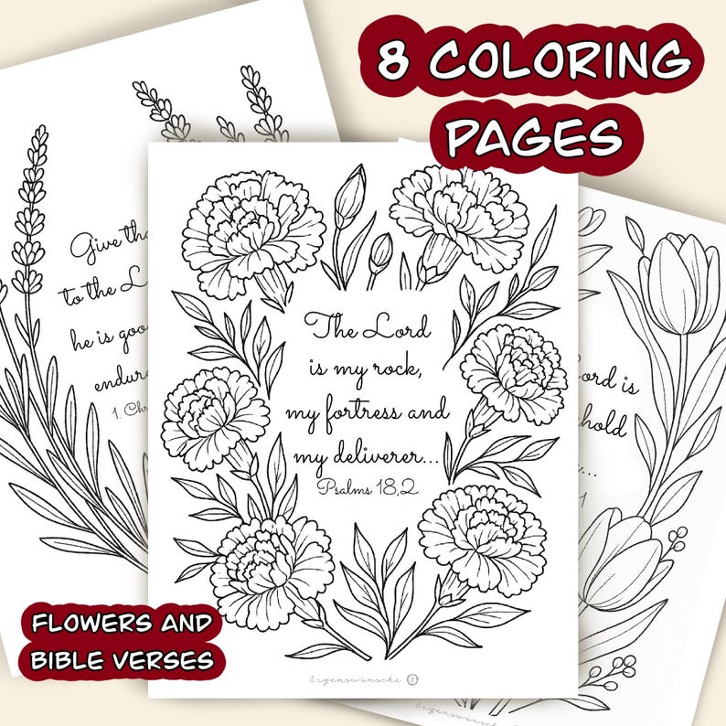 Flower Bible Verse Coloring Set Page for Adults Christian Printable ...
