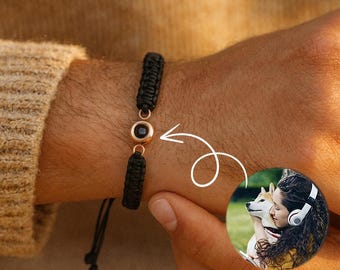Custom Photo Projection Braided Bracelet, Personalized Jewelry, Memorial Pet Photo Bracelet, Christmas Birthday Valentine's Day Gift for Him