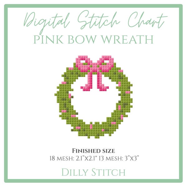 Pink Bow Wreath - Digital Stitch Chart for Needlepoint