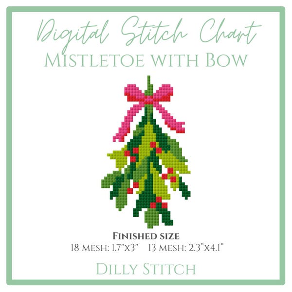 Mistletoe with Bow - Digital Stitch Chart for Needlepoint