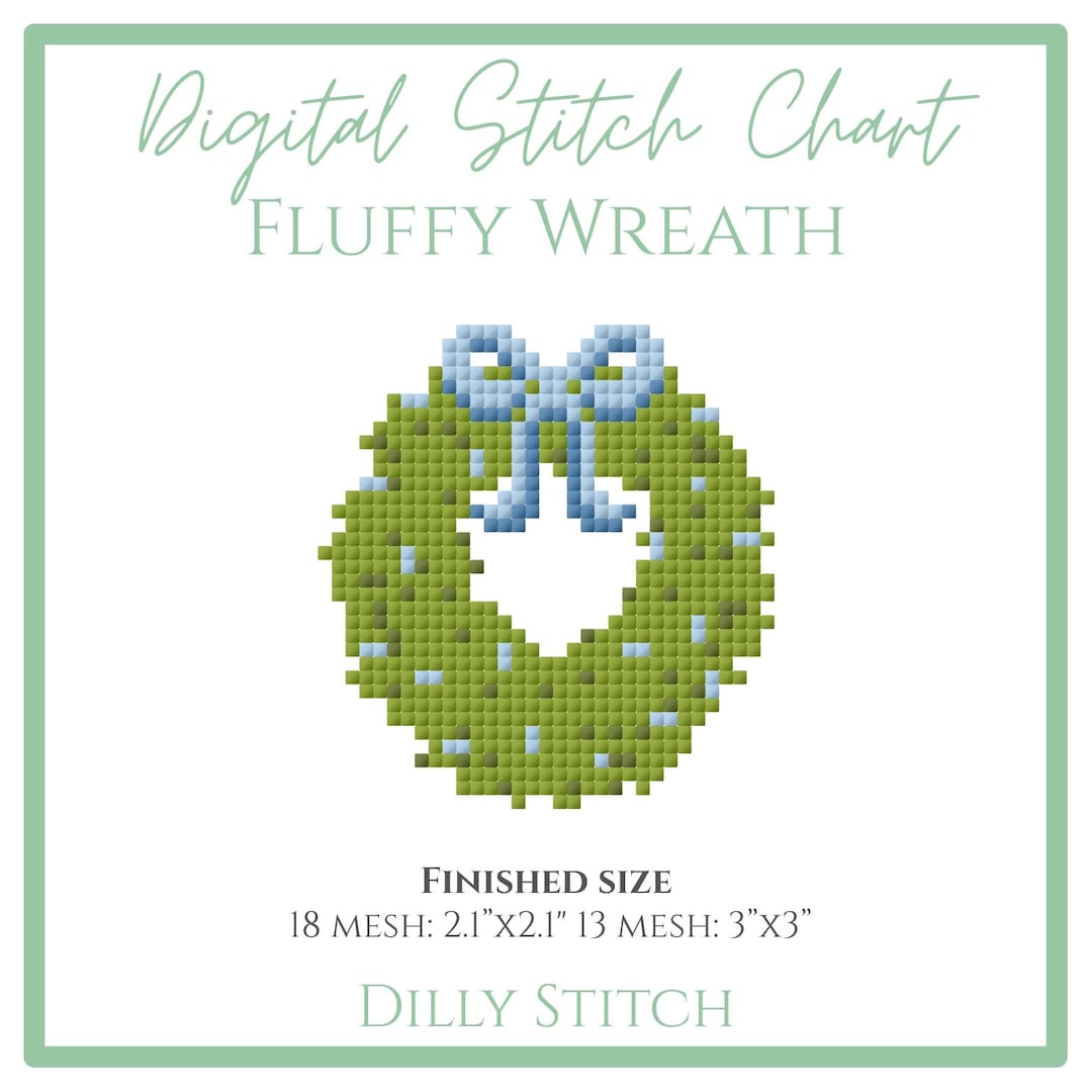 Fluffy Chart Fluffy Wreath With Blue Bow - Digital Stitch Chart for Needlepoint - Etsy