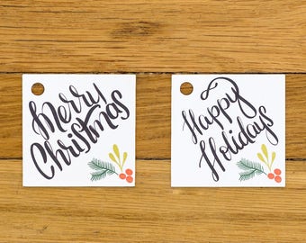 Merry Christmas and Happy Holidays Gift Tags - Instant PDF Download (Includes both "Merry Christmas" and "Happy Holidays" versions)