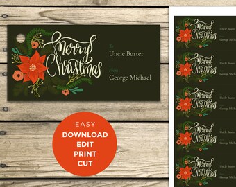Editable Holiday Gift Tags - Winter Flora and Fauna - Instant PDF Download - Download, Edit, Print, and Cut