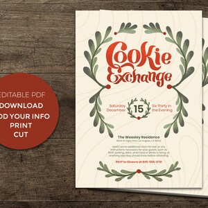 Cookie Exchange uitnodiging met slingers - Christmas Holiday - Instant Download - digitale bewerkbare afdrukbare PDF
