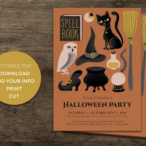 Witchy Halloween Party Invitation for Kids and Adults - Instant Editable Digital PDF Download
