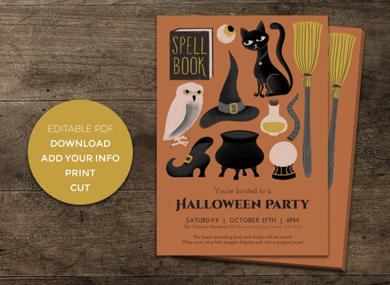 Witchy Halloween Party Einladung Fur Kinder Und Erwachsene Etsy