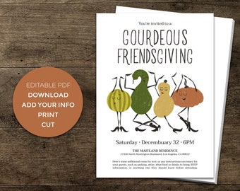 Friendsgiving Invitation with Dancing Gourds - Instant Download - Digital Editable Printable PDF