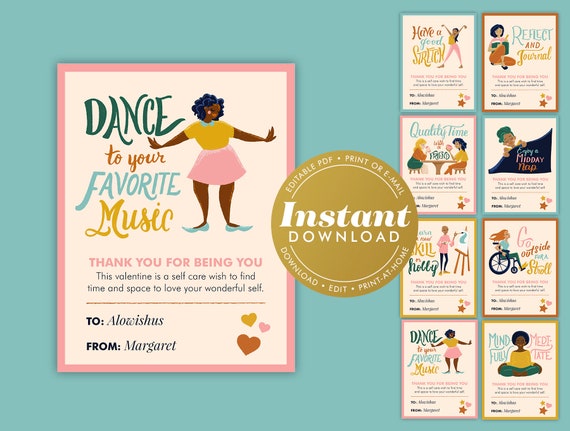 Self Care Cards - Printable Instant Download - with Encouraging Affirmations *Non-Valentine Version*