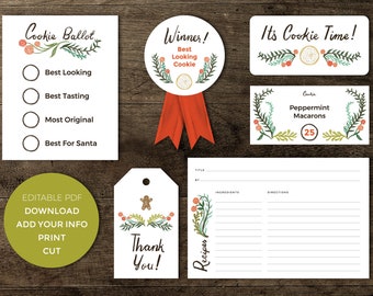 Cookie Exchange Party Kit for the Christmas Holiday - Instant Download - Editable Printable PDF