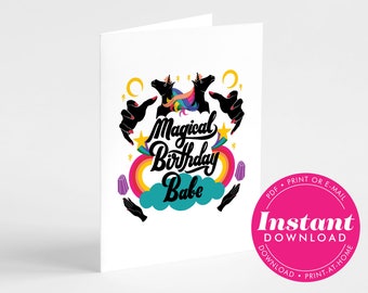 Magical Birthday Babe Rainbow Birthday Card, Instant Download, Printable, Digital PDF