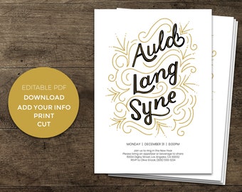 New Years Eve Invitation - Auld Lang Syne - Instant Download - Digital Editable Printable PDF