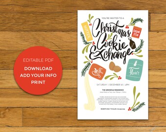 Christmas Cookie Exchange Invitation - Editable Instant Digital Download PDF
