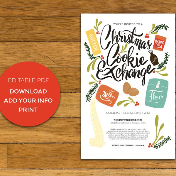 Christmas Cookie Exchange Invitation - Editable Instant Digital Download PDF