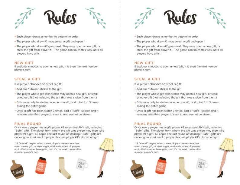 Gift Swap Rules Sheet For Holiday Gift Exchange Yankee Swap Etsy