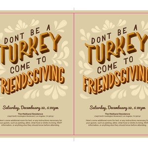 Friendsgiving Invitation with Hand Lettering Don't be a Turkey Come to Friendsgiving Instant Download Digital Editable Printable PDF image 6