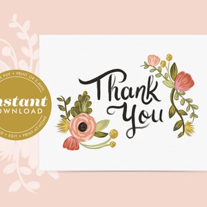 Floral Thank You Cards for Wedding or Everyday - Instant Download - Editable, Printable, Digital PDF