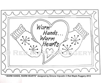 CHAUD les mains réchauffer les cœurs, Punch Needle / Rug Hooking Pattern