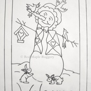 Puede incluir: Ilustraci&oacute;n en blanco y negro de un mu&ntilde;eco de nieve con un cartel de bienvenida que dice "Bienvenido". El mu&ntilde;eco de nieve lleva una bufanda y un sombrero. Hay p&aacute;jaros y conejos alrededor del mu&ntilde;eco de nieve.