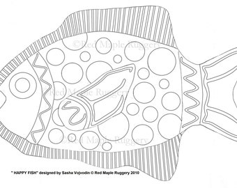 Rug Hooking/ Punch Needle Pattern on Monks Cloth "HAPPY FISH"