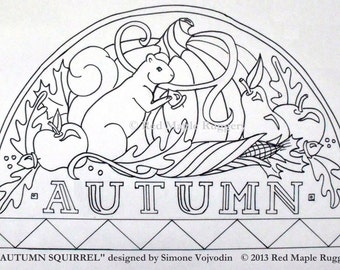 AUTOMNE écureuil Rug Hooking / Punch Needle motif sur tissu de moines