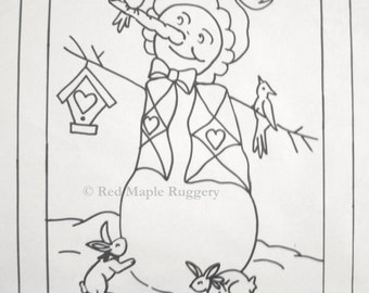 SNOWMAN WELCOME Rug Hooking/ PunchNeedle Pattern on Linen