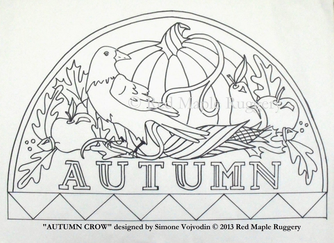 AUTUMN CROW Rug Hooking / Punch Needle Pattern on Monks Cloth - Etsy
