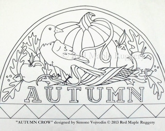 AUTUMN CROW Rug Hooking / Punch Needle Pattern on Monks Cloth
