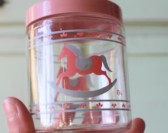 Vintage 80s Glass Baby Jar: Rocking Horse Nursery Decor