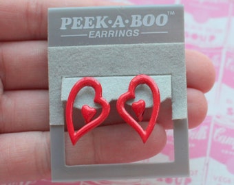 1980s Red Heart Stud Earrings: Kitsch Retro Jewelry