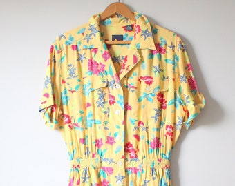 1990s FRUIT GARDEN Jumper Dress...rainbow. hippie. colorful. flower dress. mod. berry. melon. flower garden. grapes. pineapple dress. floral