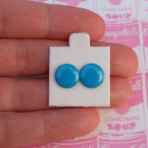 1980s Blue Round Circle Stud USA Earrings.retro. kitsch. new old stock. pierced ears. 80s glam. love. valentine. cute. costume. goth. punk