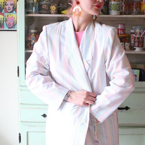 Vintage Rainbow Striped Cotton Blazer: Funky Mod Jacket (XL)