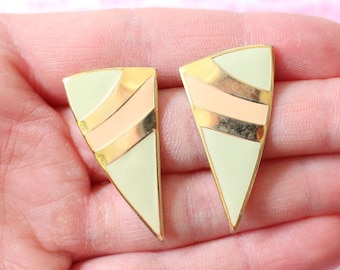 1980s Glam Earrings: Pink, Gold, and Green