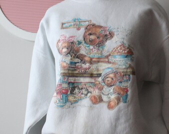 Teddy Bear Print Sweatshirt: Kitsch Holiday Sweater (Small/Medium)