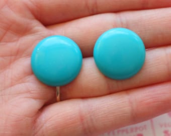 1980s Bright Blue Button Earrings: Vintage Costume Jewelry