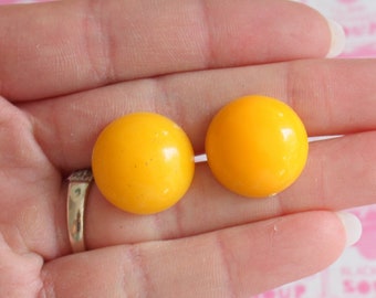 1980s YELLOW Stud Earrings....button. mustard. costume. 1980s glam. sexy. killer 80s. rad. rocker. punk. indie. hipster. disco. groovy