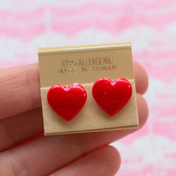 1980s HEART Stud Earrings...retro. kitsch. women. valentine. pierced ears. 80s glam. love. valentine. hearts. costume. goth. punk. red hot