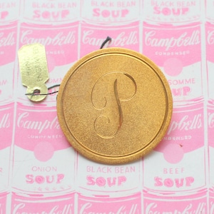Vintage Golden Letter P Brooch: Engraved Initial Pin