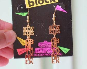 1990s NEW KIDS on the BLOCK Earrings...golden. retro. jordan and jonathan knight. joey. donnie. danny. teens. pop music. band. 90s music.