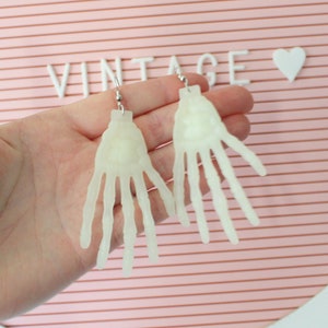 Glow in the Dark Halloween Skeleton Hand Earrings: Kitsch Spooky Jewelry